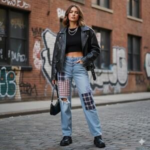 Hollister Patchwork Ultra High-Rise Dad Jeans